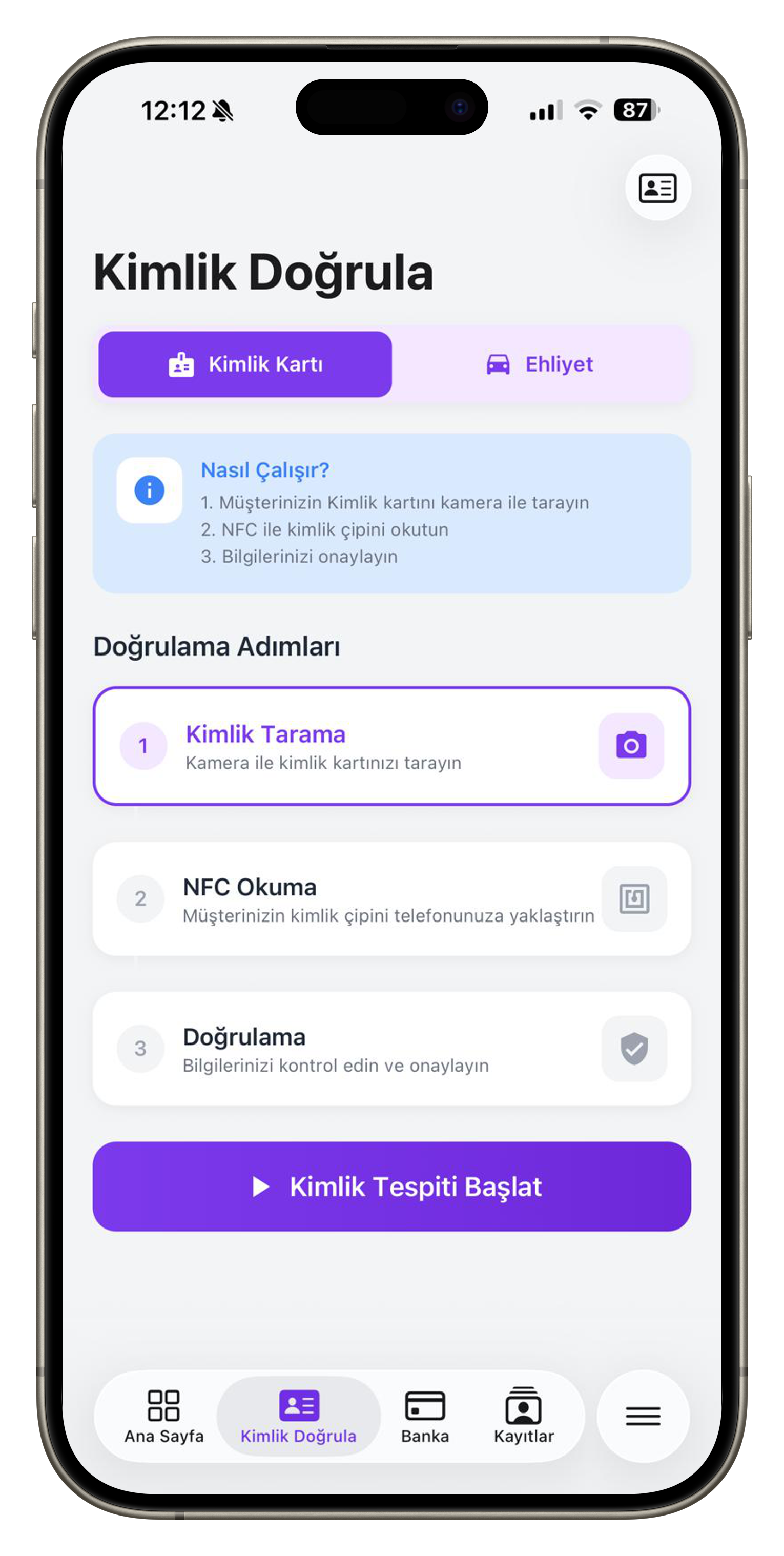 EksenGOLD Kimlik Doğrula, NFC Kimlik Tespiti