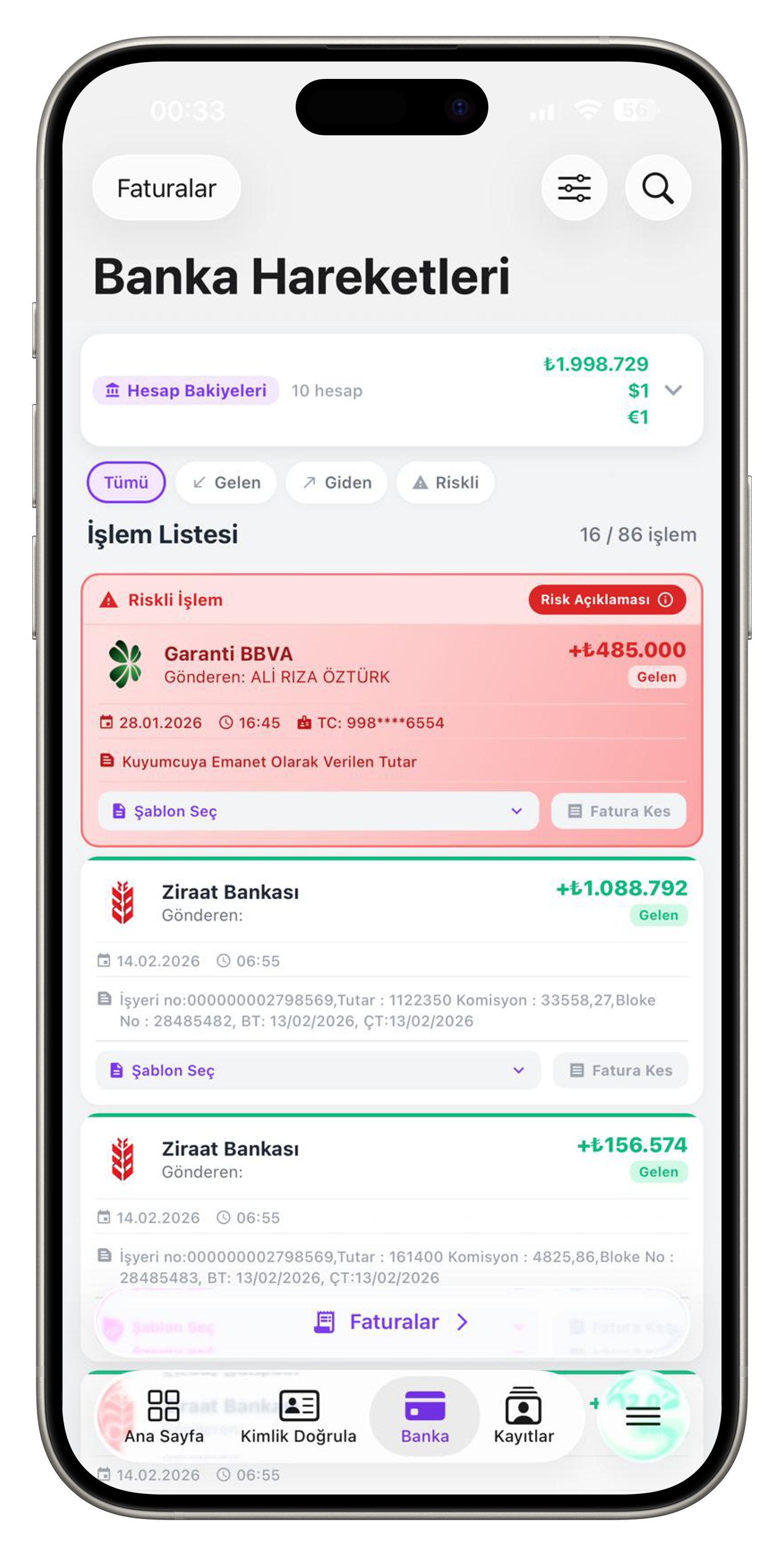 EksenGOLD Banka Hareketleri — Riskli İşlem Takibi